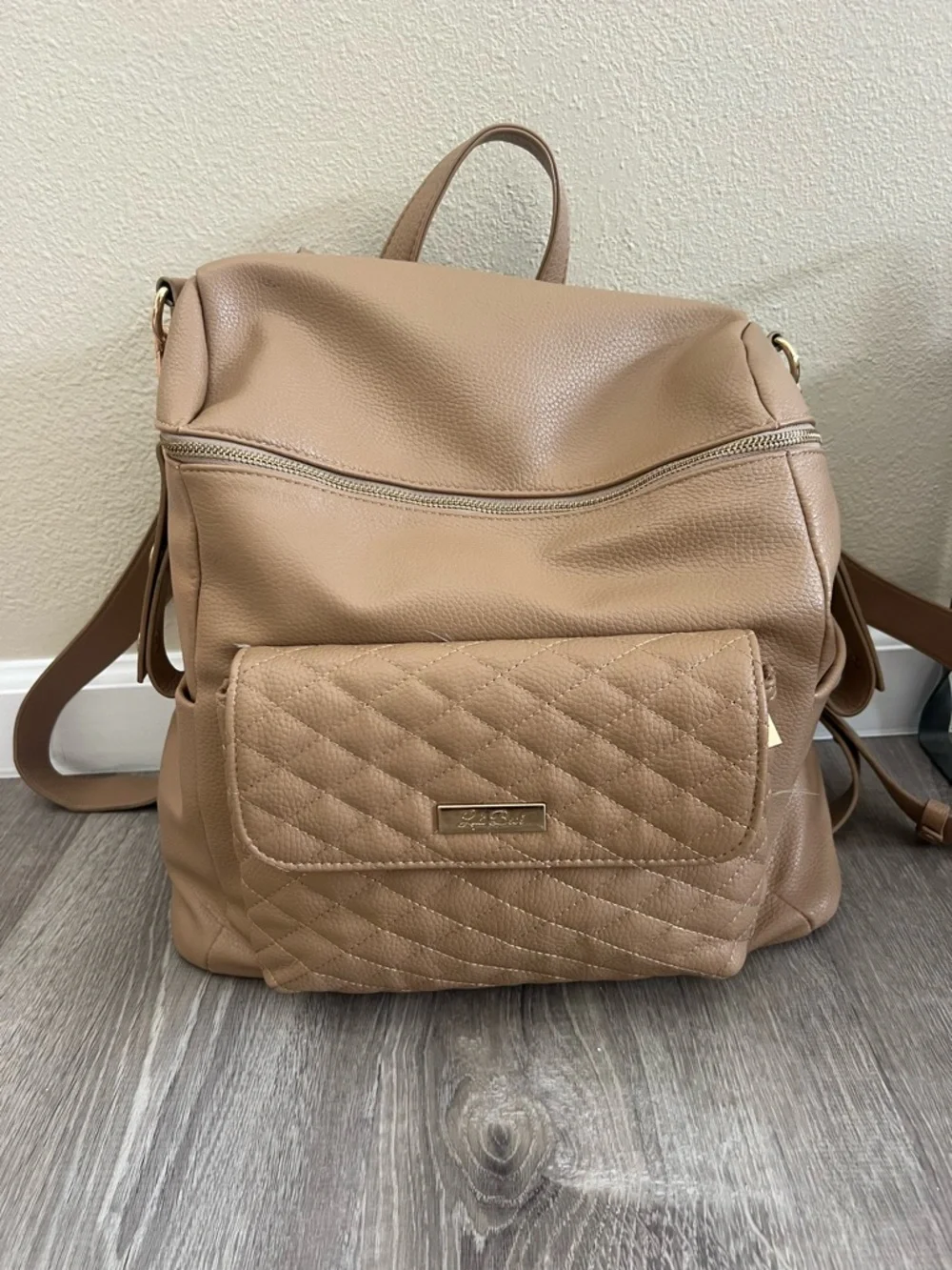 Pebbled Quilted Baby Backpack in Tan